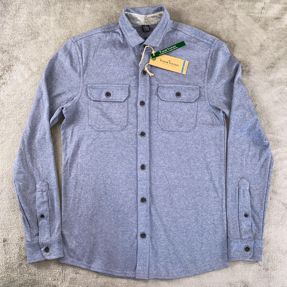 Tailor Vintage Button Down Mens Small Blue Comfort Stretch Long Sleeve Shirt